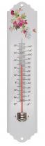 Nature Kültéri fém hőmérő, virágmintás - fehér 30x6,5x1 cm