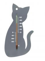 Nature Kültéri műanyag hőmérő, cica forma - szürke 15x9,5x0,3 cm